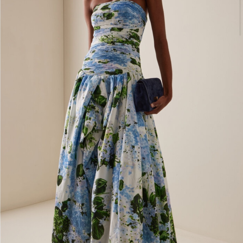 Aje Strapless Dress in Blue and Green Floral